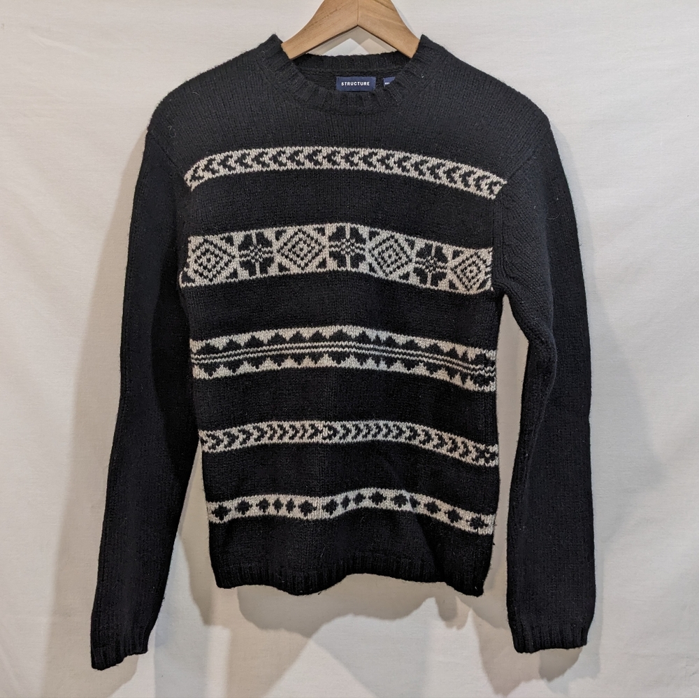 100% Lambswool Structure Neutral Patterned Ski Sweater/Sweatshirt Size S…